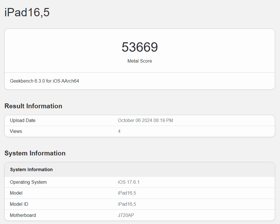 M4 iPad Pro Geekbench 6 Metal 3